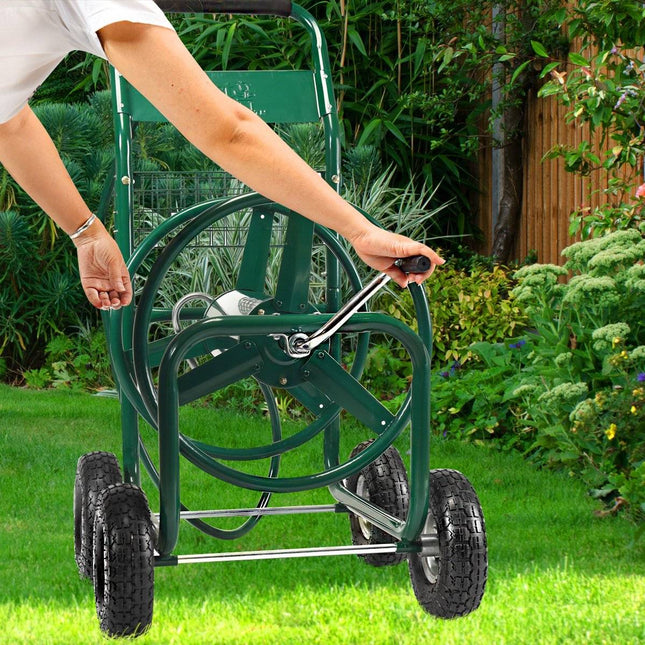 Cărucior pentru furtun de grădină Tambur pentru furtun Tambur pentru furtun cu coș Metal verde 96 x 62 x 113 cm