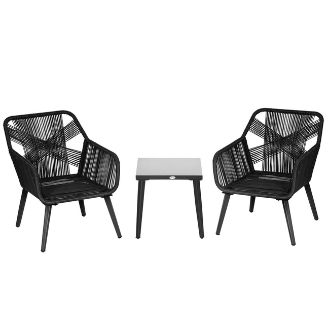 Set lounge de gradina pentru 2 2 fotolii 1 masa Rezistent la intemperii 63Cm X 73Cm X 78Cm Negru + Gri Inchis