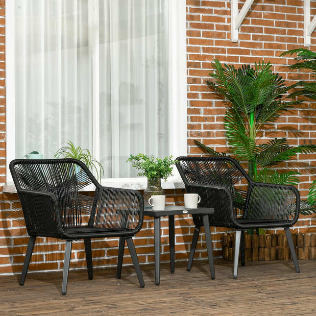 Set lounge de gradina pentru 2 2 fotolii 1 masa Rezistent la intemperii 63Cm X 73Cm X 78Cm Negru + Gri Inchis