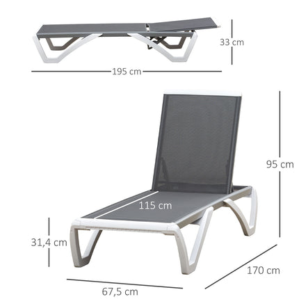 Adjustable sun lounger in aluminum - Ergonomic grey/white