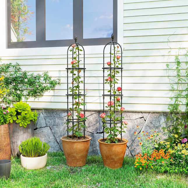 Set de spalier obelisc de grădină, oțel 174 cm, pachet de 2
