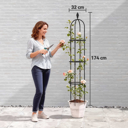 Set de spalier obelisc de grădină, oțel 174 cm, pachet de 2