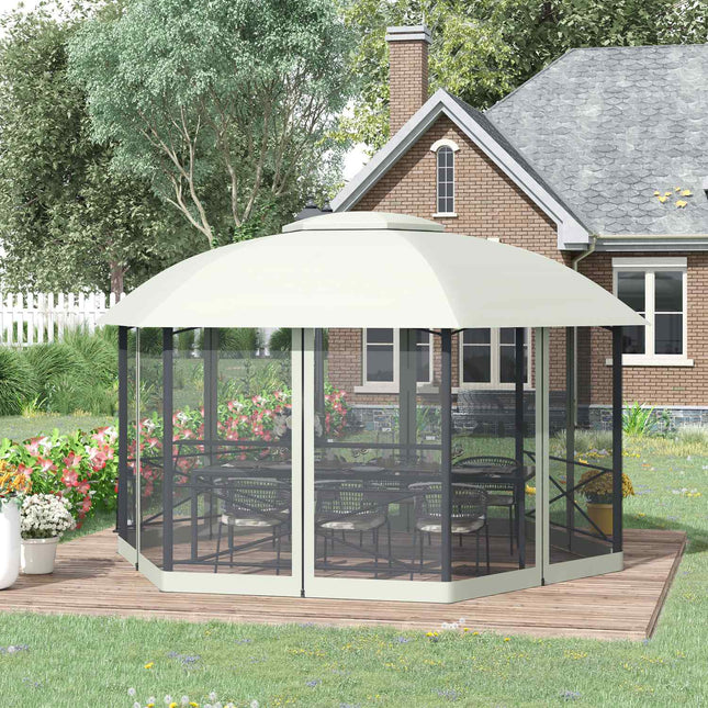 Garden Pavilion 4X5M Cort de petrecere rezistent la intemperii, cu pereți laterali și acoperiș cu două niveluri, oțel, poliester