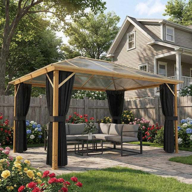 Pavilion de grădină 4x3m, acoperiș din policarbonat, cadru din aluminiu