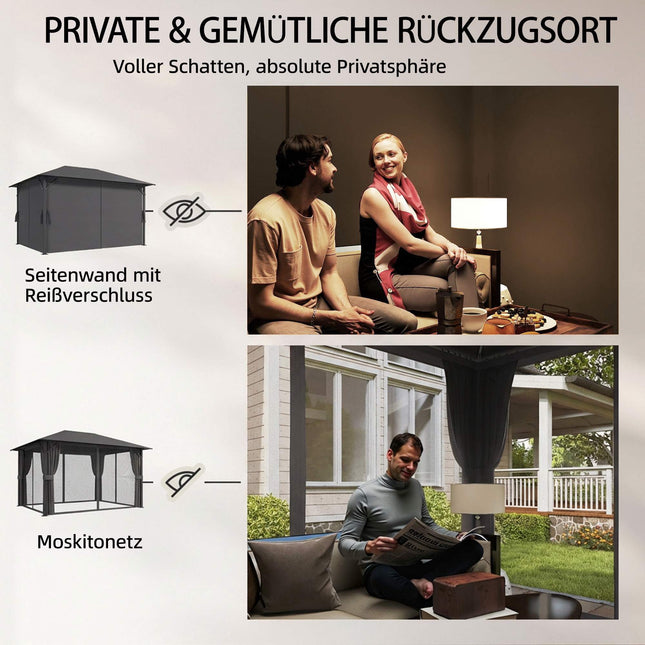 Pavilion de grădină 4x3m, rezistent la apă cu plasă de țânțari