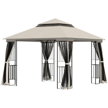 Beige metal & polyester garden pavilion tent, 3x3m with sides