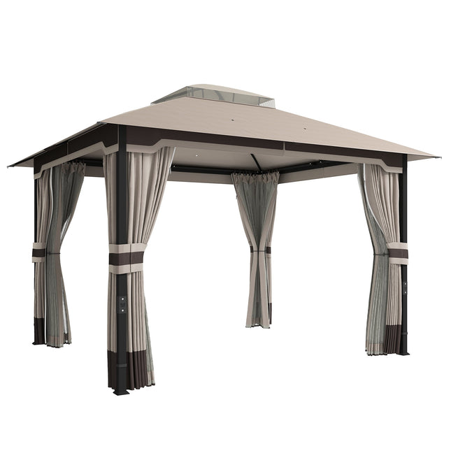 Pavilion de grădină cu acoperiș dublu și perdele