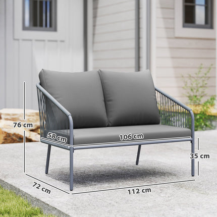 Canapea de grădină cu perne Canapea din ratan cu 2 locuri Canapea lounge pentru exterior Canapea pentru balcon Canapea din ratan Salon de grădină din polirattan Mobilier de grădină Mobilier de balcon 112 x 72 x 76 cm Gri |