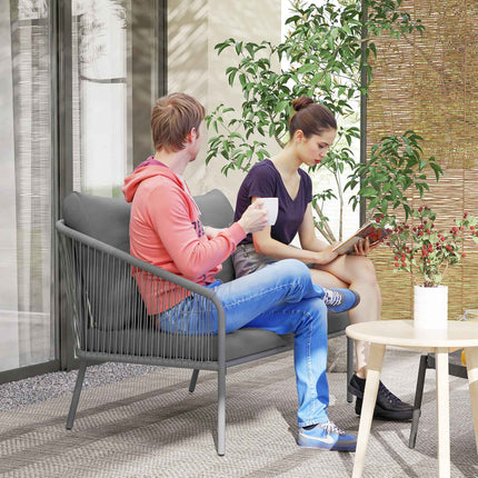 Canapea de grădină cu perne Canapea din ratan cu 2 locuri Canapea lounge pentru exterior Canapea pentru balcon Canapea din ratan Salon de grădină din polirattan Mobilier de grădină Mobilier de balcon 112 x 72 x 76 cm Gri |