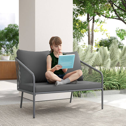Canapea de grădină cu perne Canapea din ratan cu 2 locuri Canapea lounge pentru exterior Canapea pentru balcon Canapea din ratan Salon de grădină din polirattan Mobilier de grădină Mobilier de balcon 112 x 72 x 76 cm Gri |
