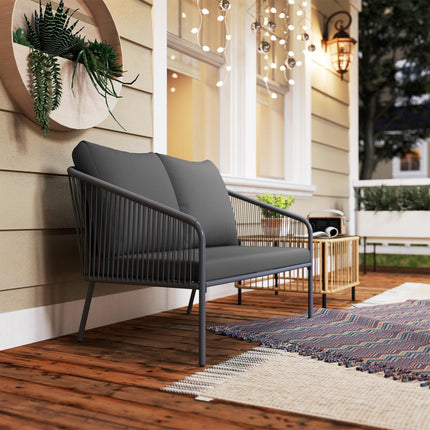 Canapea de grădină cu perne Canapea din ratan cu 2 locuri Canapea lounge pentru exterior Canapea pentru balcon Canapea din ratan Salon de grădină din polirattan Mobilier de grădină Mobilier de balcon 112 x 72 x 76 cm Gri |