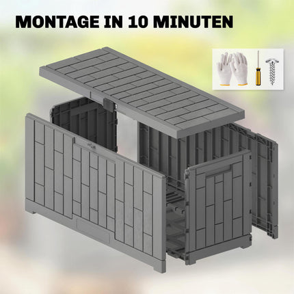 Ladă de grădină, 379 l, impermeabilă, cu încuietoare, gri