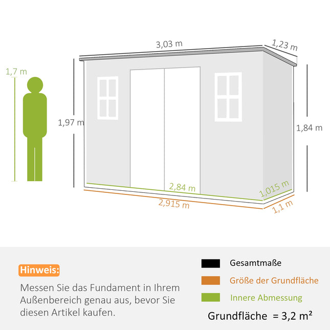 Șopron de grădină cu ferestre, uși cu încuietoare, 3,2 m²