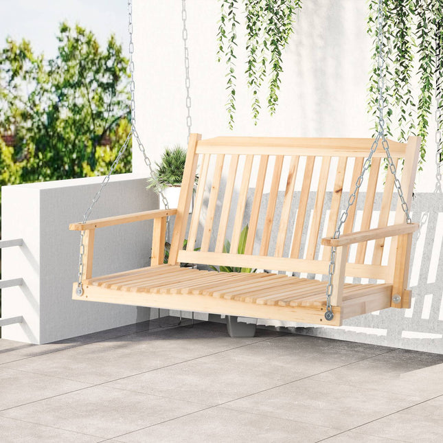 Leagăn De Grădină Pentru 2 Pers Leagăn Bancă Agățată Din lemn masiv Terasă Terasă Curte Natural 117 X 69 X 60 Cm