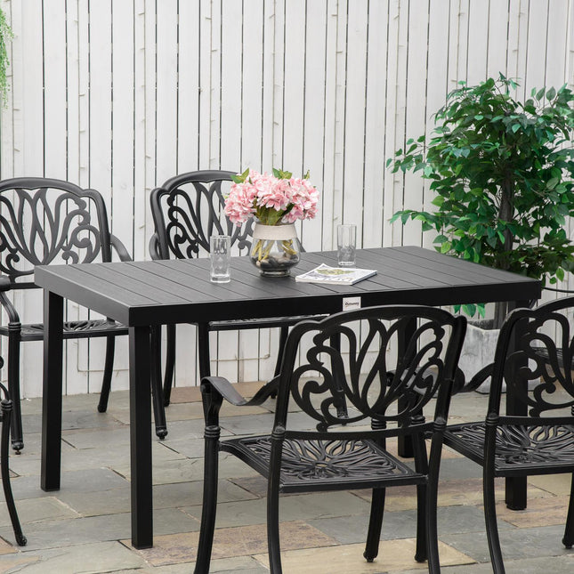 Masa de gradina Masa de sufragerie 6 persoane Masa de aluminiu usor de intretinut Mobila de gradina plastic negru 140X90X74Cm