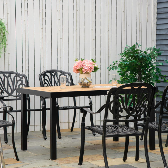 Masa de Gradina 6 Pers Masa de Sufragerie Masa din Aluminiu Usor de intretinut Mobila de Gradina Plastic Natural + Negru 140X90X74Cm
