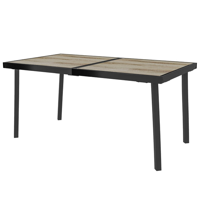 Masa De Gradina, Masa De Balcon, Masa De Terasa 145 X 85 Cm Pentru 6 Pers Aspect Lemn, Masa De Sufragerie Pentru Gradina, Cadru Otel, Gri