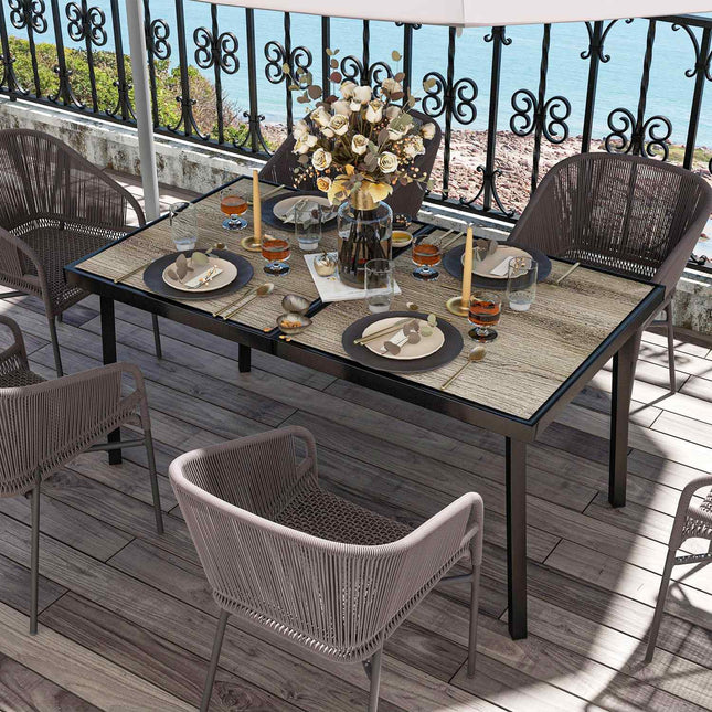 Masa De Gradina, Masa De Balcon, Masa De Terasa 145 X 85 Cm Pentru 6 Pers Aspect Lemn, Masa De Sufragerie Pentru Gradina, Cadru Otel, Gri