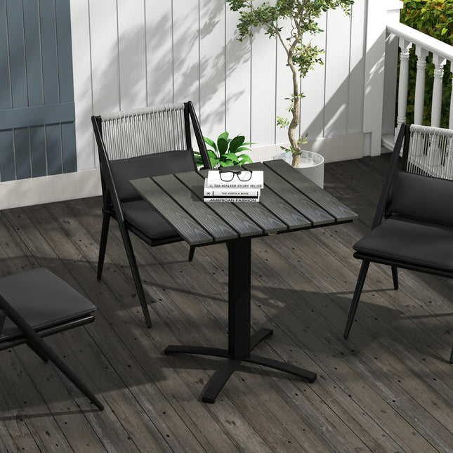 Masa De Gradina, Masa De Sufragerie Pentru 4 Pers, Masa Patrata Balcon Aspect Lemn Pentru Terasa, Aluminiu, Gri, 70 X 70 X 76 Cm
