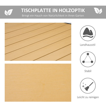 Masa de gradina pentru 8 persoane, masa de sufragerie, masa din aluminiu, mobilier de gradina, mobilier de lounge, plastic usor de intretinut, natural + negru, 190 X 90 X 74 Cm