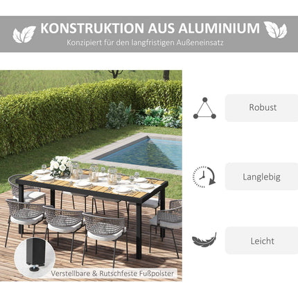 Masa de gradina pentru 8 persoane, masa de sufragerie, masa din aluminiu, mobilier de gradina, mobilier de lounge, plastic usor de intretinut, natural + negru, 190 X 90 X 74 Cm
