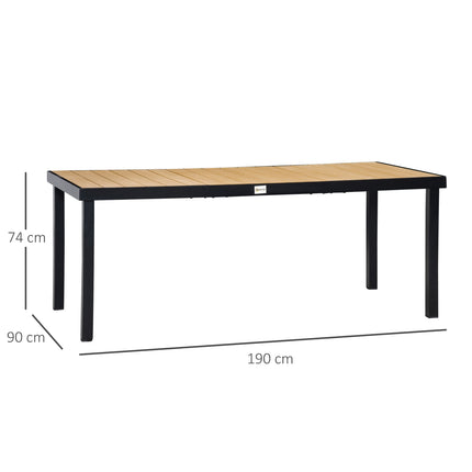 Masa de gradina pentru 8 persoane, masa de sufragerie, masa din aluminiu, mobilier de gradina, mobilier de lounge, plastic usor de intretinut, natural + negru, 190 X 90 X 74 Cm