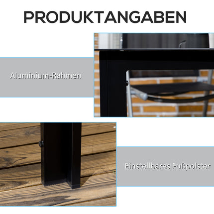 Masa De Gradina, Masa De Sufragerie De Gradina Pentru 6 Pers, Masa De Terasa Cu Blat De Masa De Sticla, Masa De Petrecere Din Aluminiu, Masa De Balcon, Negru, 150 X 90 X 74 Cm