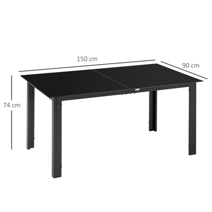 Masa De Gradina, Masa De Sufragerie De Gradina Pentru 6 Pers, Masa De Terasa Cu Blat De Masa De Sticla, Masa De Petrecere Din Aluminiu, Masa De Balcon, Negru, 150 X 90 X 74 Cm