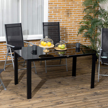 Masa De Gradina, Masa De Sufragerie De Gradina Pentru 6 Pers, Masa De Terasa Cu Blat De Masa De Sticla, Masa De Petrecere Din Aluminiu, Masa De Balcon, Negru, 150 X 90 X 74 Cm