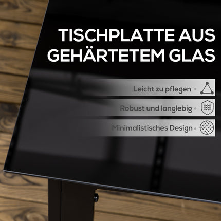 Masa De Gradina, Masa De Sufragerie De Gradina Pentru 6 Pers, Masa De Terasa Cu Blat De Masa De Sticla, Masa De Petrecere Din Aluminiu, Masa De Balcon, Negru, 150 X 90 X 74 Cm