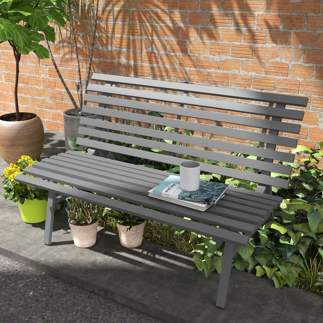 Bancă de grădină Bancă de parc 2 locuri cu spătar din aluminiu 123x67x79cm gri pentru grădină terasa balcon