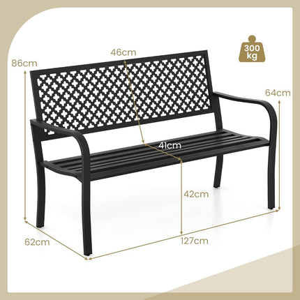Garden bench metal weatherproof bench for 2-3 seater park bench with backrest and armrest 127 x 62 x 86 cm black