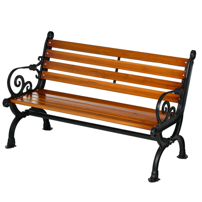 Bancă de grădină, bancă de parc, bancă pentru 2 persoane, bancă de balcon cu cotiere, pentru grădină, balcon, rezistent la intemperii, lemn, 120 x 64 x 79 cm, teak