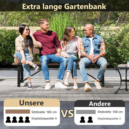 Banca de gradina rezistenta la intemperii Banca cu 3 locuri poate sustine pana la 500 kg 183 x 52 x 85 cm maro