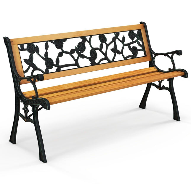 Banca de gradina cu cadru metalic turnat si sezut din lemn. Bancă ergonomică pentru 3 persoane, lungime 127,5 cm