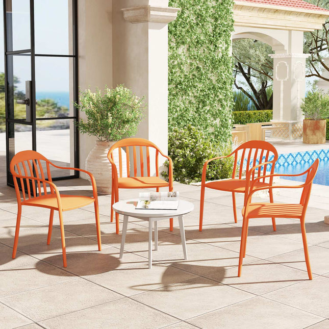 Scaun de gradina set de 4 scaune de gradina rezistente la intemperii din plastic scaun stivuibil cu cotiere spatar scaun stivuibil pentru curte incarcabil pana la 120 kg mobilier de gradina pentru curte, gradina, balcon rosu |