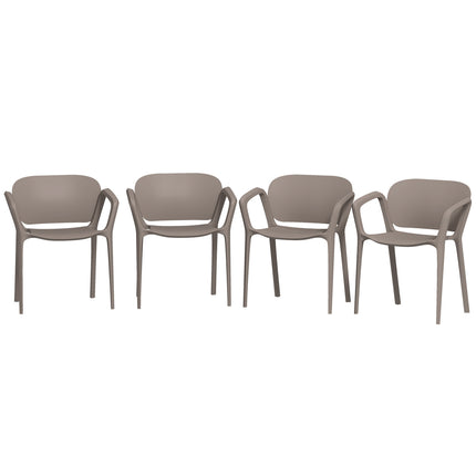 Weatherproof patio chairs in gray plastic, stackable set of 4
