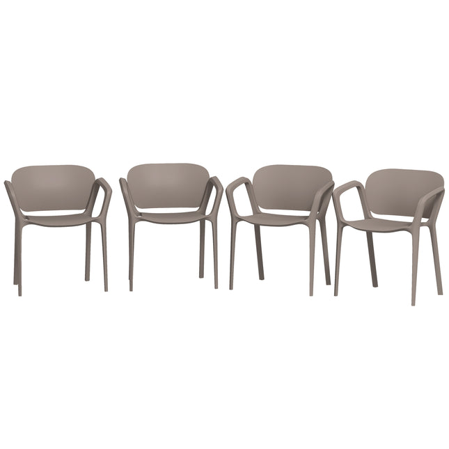 Weatherproof patio chairs in gray plastic, stackable set of 4
