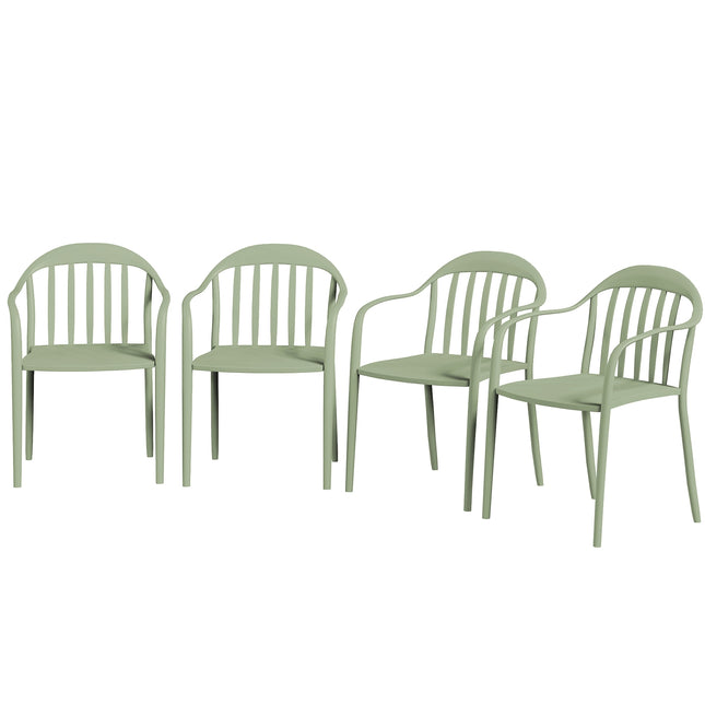 Scaun de gradina set 4 scaune de gradina rezistente la intemperii din plastic scaun stivuitor cu spatar spatar scaun stivuibil pentru terasa capacitate de incarcare pana la 120 kg mobilier de gradina pentru curte, gradina, balcon verde Aosom