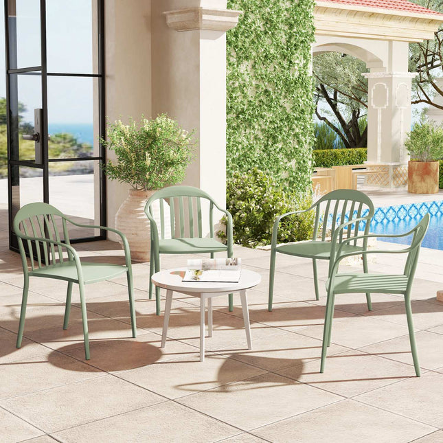 Scaun de gradina set 4 scaune de gradina rezistente la intemperii din plastic scaun stivuitor cu spatar spatar scaun stivuibil pentru terasa capacitate de incarcare pana la 120 kg mobilier de gradina pentru curte, gradina, balcon verde Aosom