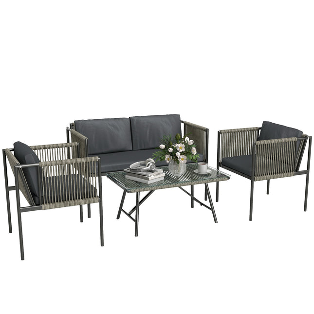 Set mobilier de gradina din polyrattan Set lounge cu 2 canapele scaune perne de masa din sticla mobilier balcon rezistent la intemperii pentru 4 persoane scaune exterioare grup mobila terasă pentru balcon de grădină gri |
