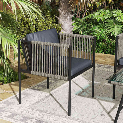 Garden furniture set in poly rattan with cushions - Grey