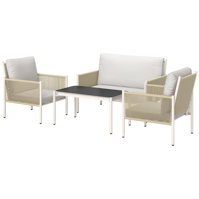 Set mobilier de gradina din polyrattan Set lounge cu 2 canapele scaune perne de masa din sticla grup de scaune rezistent la intemperii pentru 4 persoane Set mobilier balcon exterior mobilier terasă balcon gradina maro + gri |
