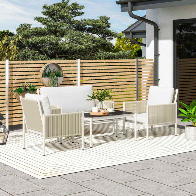 Set mobilier de gradina din polyrattan Set lounge cu 2 canapele scaune perne de masa din sticla grup de scaune rezistent la intemperii pentru 4 persoane Set mobilier balcon exterior mobilier terasă balcon gradina maro + gri |
