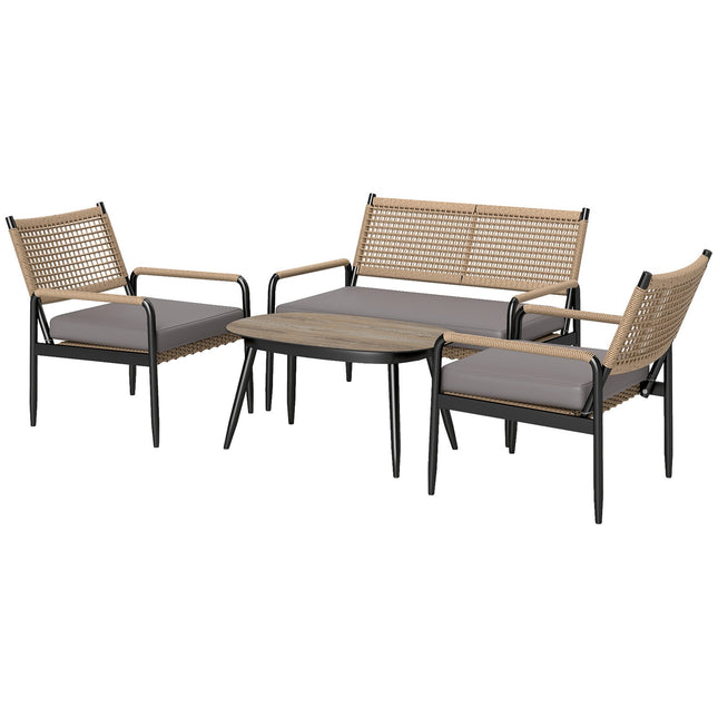 Set mobilier de gradina din polyrattan Set lounge cu 2 canapele scaune perne de masa din sticla grup de scaune rezistent la intemperii pentru 4 persoane Set mobilier balcon exterior mobilier de terasă pentru balcon de grădină gri închis + galben |