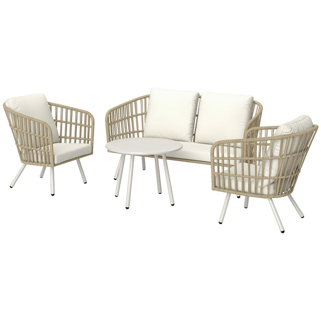 Set mobilier de gradina din polyrattan Set lounge cu 2 canapele scaune perne de masa grup de scaune rezistent la intemperii pentru 4 persoane Set mobilier balcon exterior mobilier terasă pentru grădină balcon terasă kaki |