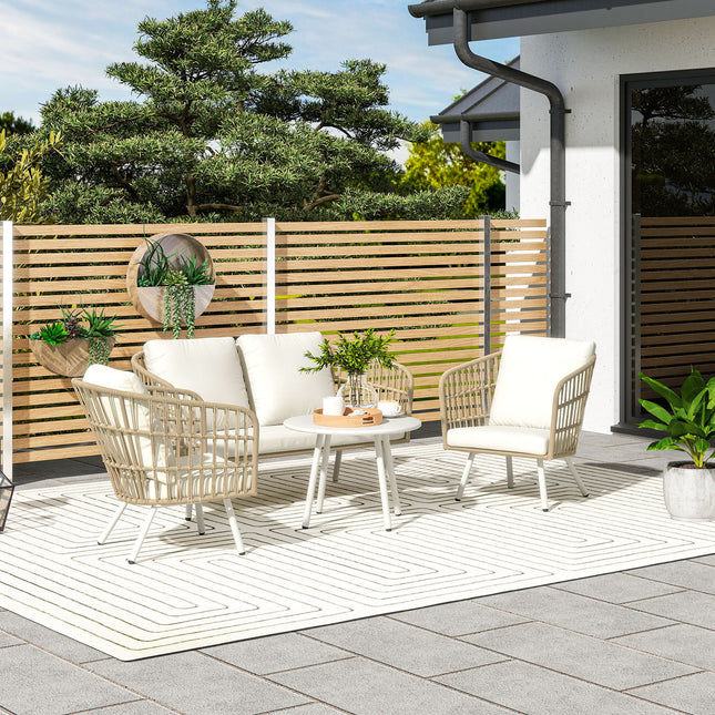 Set mobilier de gradina din polyrattan Set lounge cu 2 canapele scaune perne de masa grup de scaune rezistent la intemperii pentru 4 persoane Set mobilier balcon exterior mobilier terasă pentru grădină balcon terasă kaki |