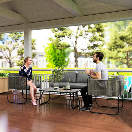 Set mobilier de gradina din polyrattan Set lounge cu canapea fotoliu perne de masa grup de scaune rezistent la intemperii pentru 4 persoane Set mobilier balcon lounge gradina mobilier terasă pentru balcon de grădină maro + gri închis |