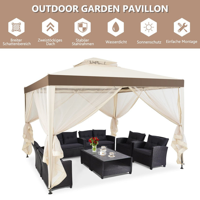 Pavilion de gradina cort de gradina cort de petrecere de camping cu 4 pereti laterali 300 x 300 x 265 cm bej