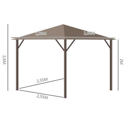Pavilion gradina cort petrecere 4 x pereti laterali dubli carlige felinar aluminiu + poliester bronz + maro deschis aprox. 3 x 3 x 2,5 m |